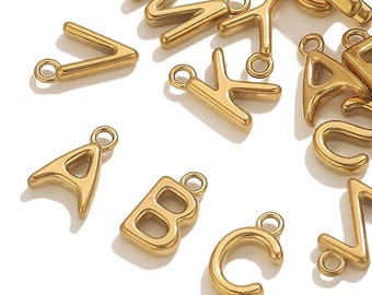 10pcs Stainless Steel A-Z Letter Charms | Alphabet Initial Pendants for Necklace & Bracelet | DIY Jewelry Making Supplies | Steel/Gold