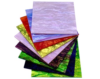Full Set of Acrylic (PMMA) Smoky Glittering Sheets with All 9 Available Colors, One of Each in 5 Available Sizes!