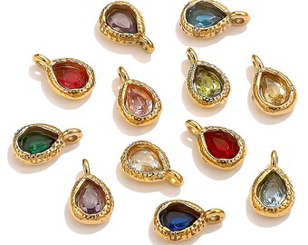 5pcs Stainless Steel Teardrop Crystal Charms, Gold Plated Drop Pendants, DIY Earrings Bracelet Jewelry Making Supplies