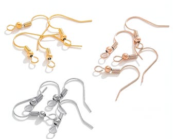 Ganchos para orejas de acero inoxidable 316 chapados al vacío (30/50 unidades)/Accesorios hipoalergénicos para pendientes de anzuelo/Acero/Oro/Oro rosa/Arcoíris