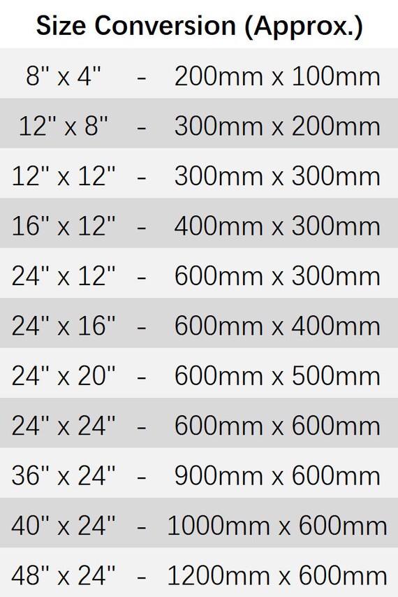 Rainbow Gallery Conversion Chart