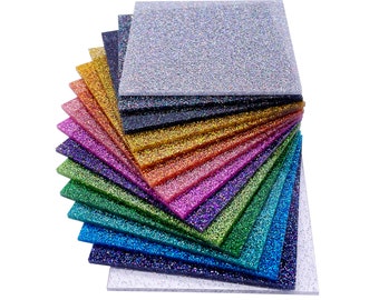 Full Sets of Acrylic (PMMA) Two-Sided Holographic Glittering Sheets with All 15 Available Colors, One of Each in 5 Available Sizes!