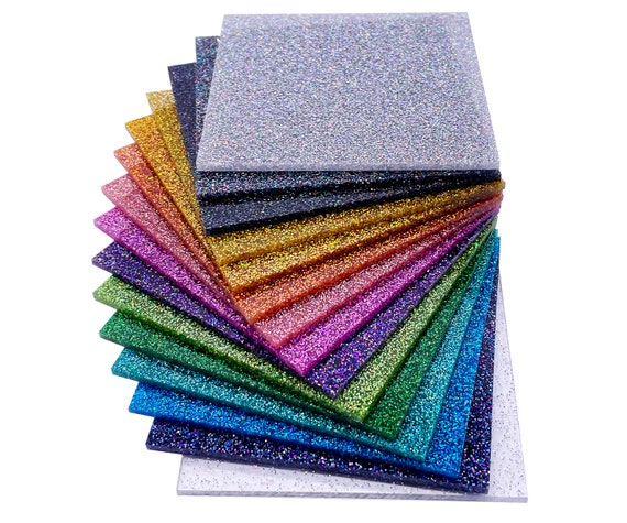Full Sets of Acrylic (PMMA) Two-Sided Holographic Glittering Sheets with All 15 Available Colors, One of Each in 5 Available Sizes!