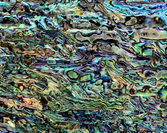 Acrylic-Enhanced/Enriched Natural New Zealand Paua/Abalone Upcycled-Shell Sheet, 9 1/2" x 5 1/2" (240mm x 140mm), 1-Sided/2-Sided Available.