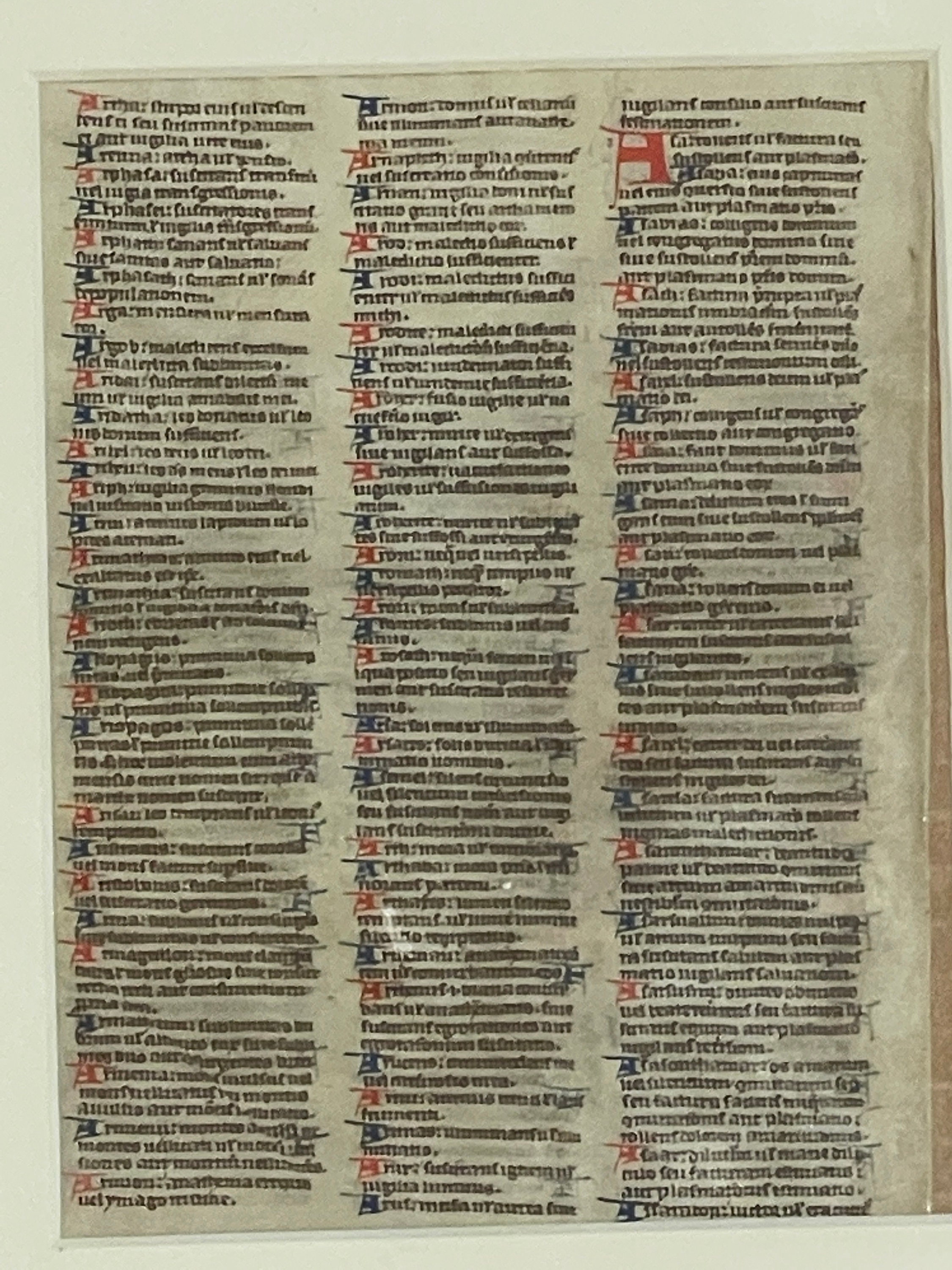 Very Rare Vellum a Leaf From a 13th Century Paris Bible Dictionary