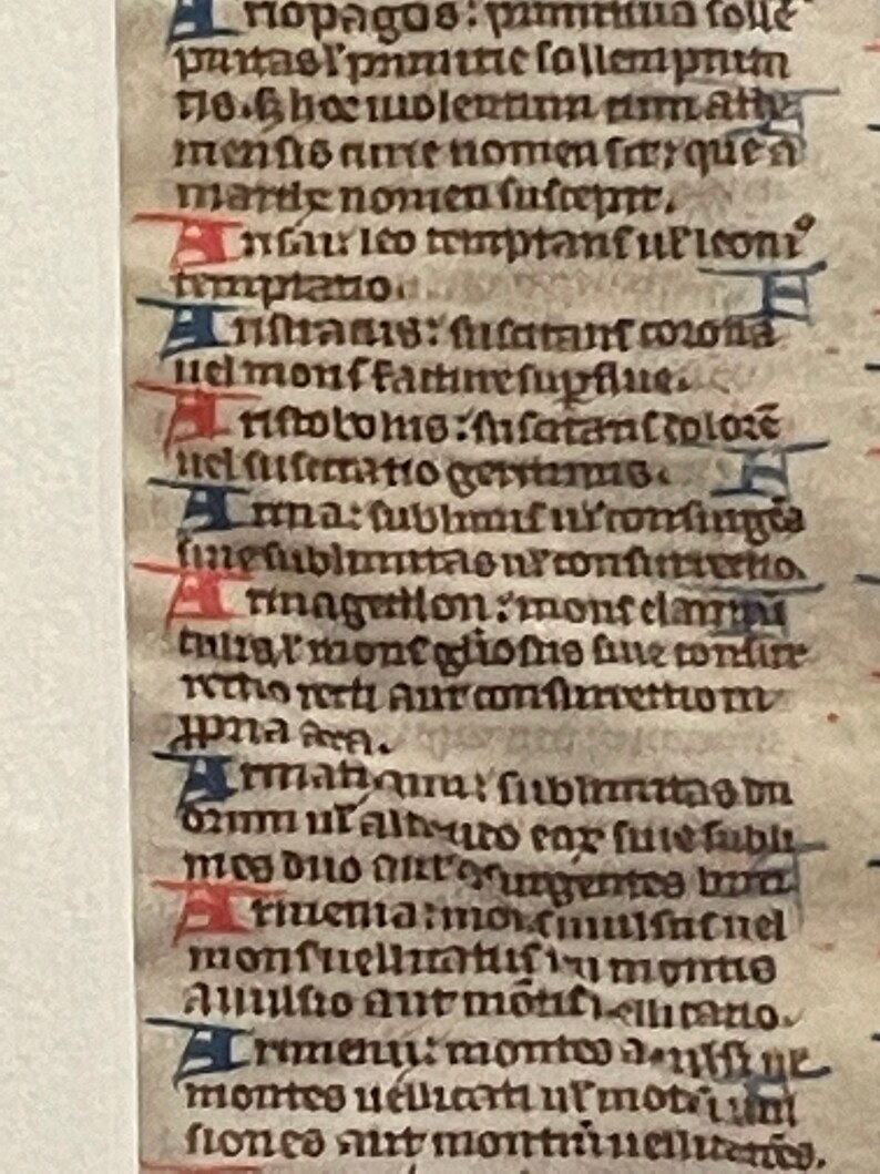 Very Rare Vellum a Leaf From a 13th Century Paris Bible Dictionary