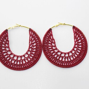 Burgundy Hoop Earrings/ Crochet Hoop Earrings/ Crochet Jewelry/ Burgundy Earrings