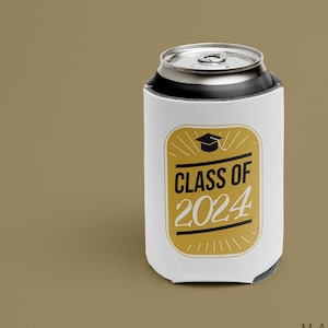 Clase de 2024 Enfriador de latas, Enfriador de latas de graduación, Manga de latas de graduación, Enfriador de latas de clase superior, Abrazador de cerveza, Can Cozie, Favores de fiesta 2023
