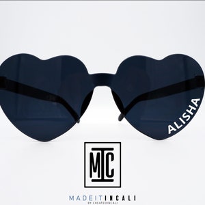 Black Heart Sunglasses, Custom Heart Glasses, Cheer Glasses, Team Name Sunglasses, Bride Squad Wedding sunglasses, Valentines Sunglasses