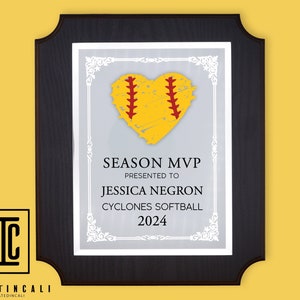Custom Sports Award, Wooden Plaque, Softball Gift, Baseball Gift, MVP Award, Custom Plaque, Glass Recognition Award, Player of the Year Gift