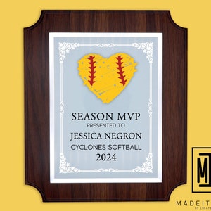 Premio personalizado, placa MVP, premio de softbol, regalo para jugador de softbol, premio al entrenador, placa de reconocimiento, premio de su propio diseño, regalo de béisbol
