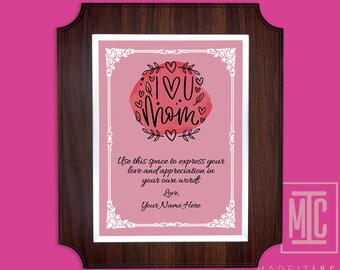 I Love You Plaque, Plaque for Mom, Custom Award, Mother's Day gift, Wooden Award, Gift for Mom, Best Mom Award, Custom Plaque, Best Mom Ever