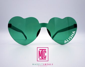 7 Pack Green Neon Colors Party Favor Supplies Wholesale Heart Sunglasses 