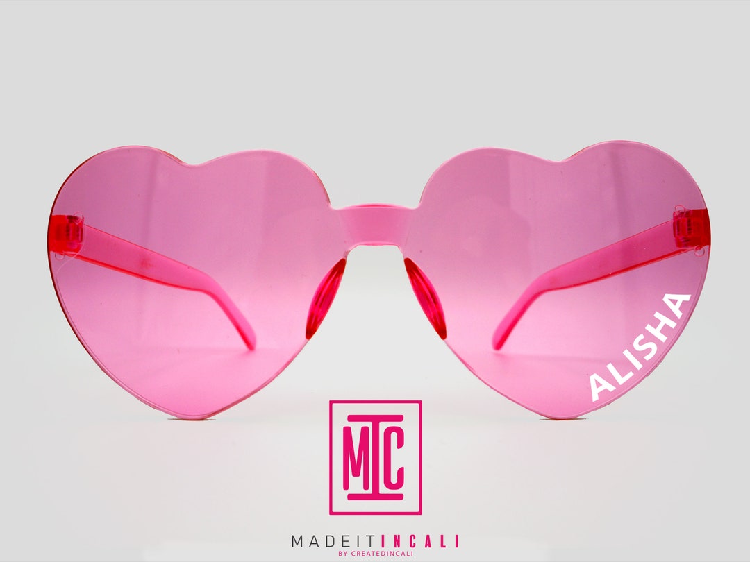 Pink Heart Sunglasses With Custom Text, Heart Glasses, Cheer Glasses
