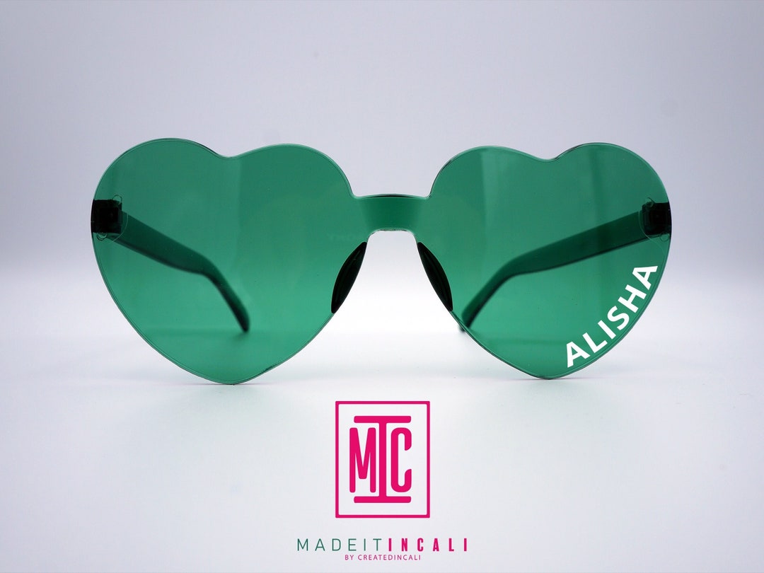 Green Heart Sunglasses, Custom Heart Glasses, Cheer Glasses, USASF
