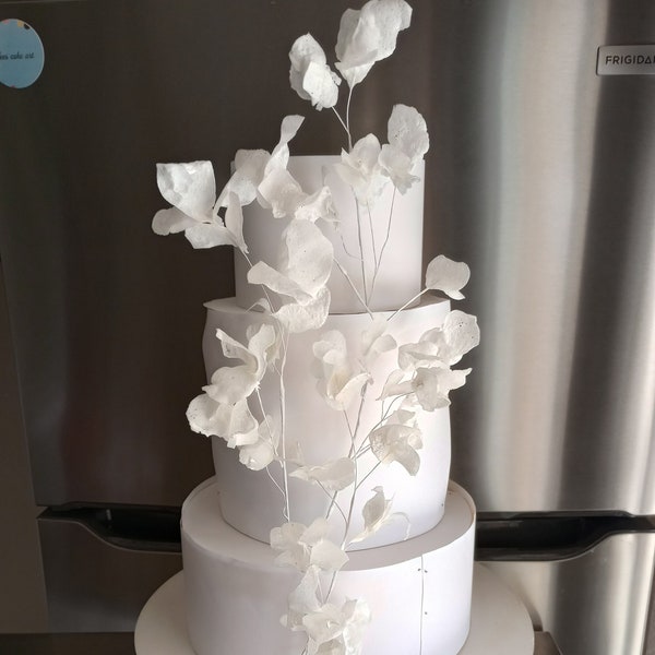 Wafer Paper Modern Branch Design -  Wedding Cake Flowers - Rustic & Elegant Yellow Theme Wedding
