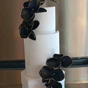 Luxury Black Wafer Paper Orchids wedding Cake Toppers modern wedding cake flowers decor