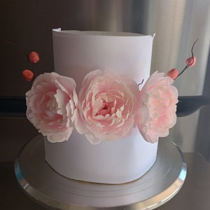 Pink Tone Cake Flowers Romantic Cute Wafer Paper Flowers Peonies Ruffled Baby Shower Cake Flower, Her Birthday Cake Topper, Feminine Girly