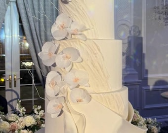 12 Wafer Paper Orchids! -  Wedding Cake Flowers - Rustic Elegant Modern Barn Country Tropical Romantic Glam wedding Peach Pink Center