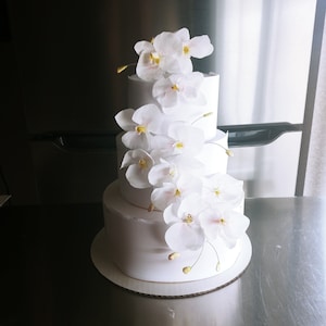 12 Wafer Paper Orchids! -  Wedding Cake Flowers - Rustic & Elegant Natural Yellow Center White - Wafer Paper Flowers