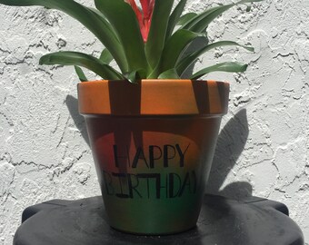 BIRTHDAY - Terracotta Planter Pot, Planter with Drainage, Painted Terracotta Pot, Hand Painted Pot, Clay Pot, Ceramic Planter Pot