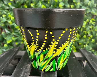 Hand Painted Terracotta Planter Pot, Indoor Outdoor with Drainage