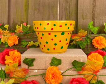 Jolly - Terracotta Planter Pot, Planter with Drainage, Painted Terracotta Pot, Hand Painted Pot, Clay Pot, Ceramic Planter Pot