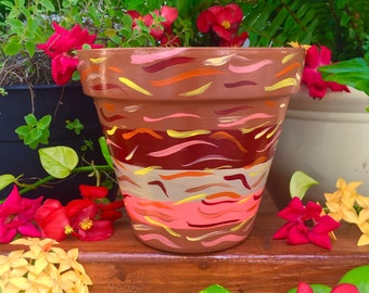 Desert - Terracotta Planter Pot, Planter with Drainage, Painted Terracotta Pot, Hand Painted Pot, Clay Pot, Ceramic Planter Pot