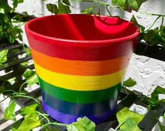 Rainbow - Terracotta Planter Pot, Planter with Drainage, Painted Terracotta Pot, Hand Painted Pot, Clay Pot, Ceramic Planter Pot