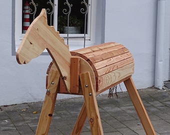 Handmade wooden horse made of oiled Douglas fir