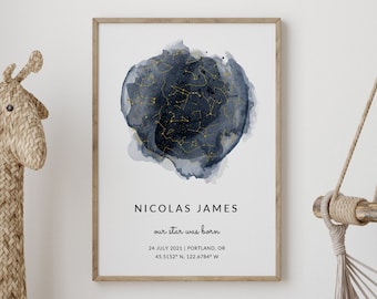 Custom Star Map by Date, Personalized Night Sky Gift, Constellation Map