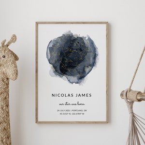 Stampa personalizzata del cielo notturno, mappa delle stelle per data, la notte in cui sei nato, regalo di anniversario, regalo di battesimo per figlioccio, regalo di San Valentino per lei