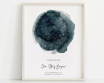 Custom Star Map Print: Night Sky Constellation Gift, Digital Download