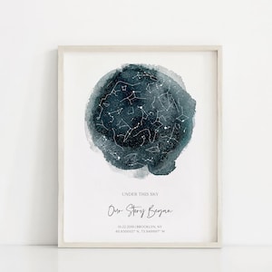 Stampa personalizzata del cielo notturno, regalo mappa delle stelle, regalo mappa del cielo notturno per lei, regalo di 1° anniversario per lui, regalo di Natale per la moglie, mappa delle costellazioni