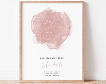 Custom Star Map by Date, The Day You Were Born, Night Sky Print, Night We Met, Personalized Wedding Gift Idea, Mother's Day Gift
