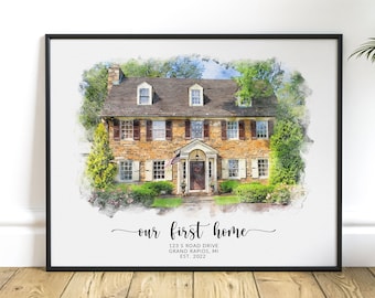 Custom Watercolor Home Painting, Realtor Closing Gift, Personalized Housewarming Gift, First Home Gift, House Portrait