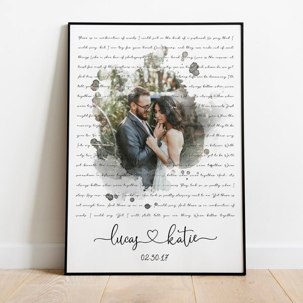 Wedding Song Lyrics with Photo, First Dance Lyrics, 1st Anniversary Gift for Husband, Wedding Gift Idea, Valentines Day Gift for Him