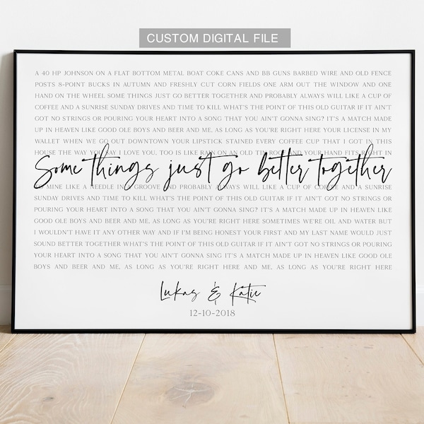 Custom Song Lyrics Wall Art, First Dance Art Print, 1st Anniversary Gift for Husband, Personalized Wedding Gift Idea, Valentine's Day Gift