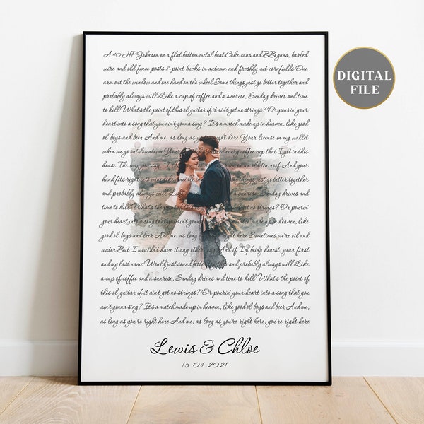 Wedding Song Lyrics, Song Lyrics Print, First Dance Song Gift, Anniversary Gift for Him, Christmas Gift Idea for Wife