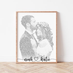 Wedding Song Lyrics from Photo, First Dance Song Lyrics Wall Art, 1st Anniversary Gift for Wife, Valentine's Day Gift for Husband