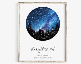 Custom Night Sky Print, Star Map by Date, Night Sky Map Gift for Her, 1st Anniversary Gift For Him, Christmas Gift From Wife
