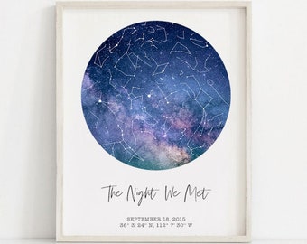 Custom Star Map by Date, Night Sky Print, Constellation Map Gift, 1st Anniversary Gift for Boyfriend, Mother's Day Gift, Star Map Gift