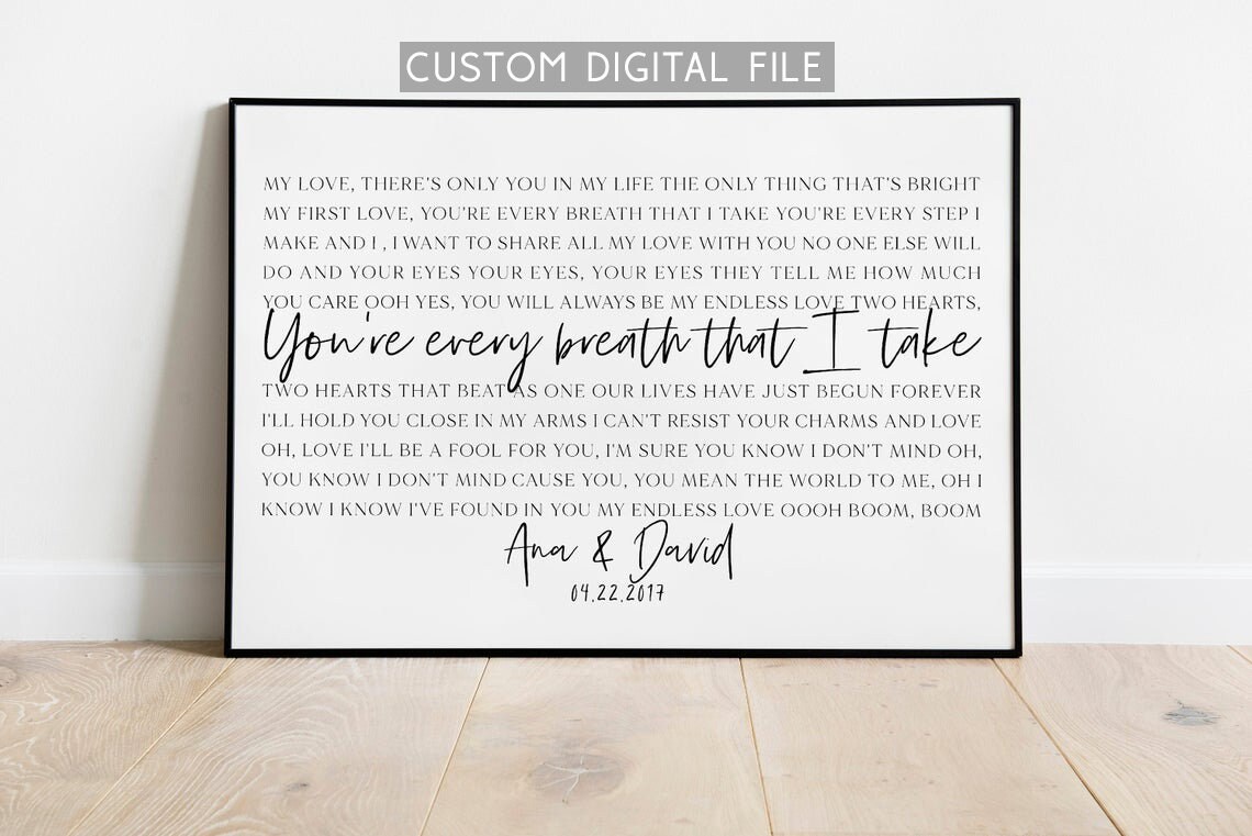 Song Lyrics Wall Art Custom Song Lyric Print Wedding Song Etsy Song Lyrics Wall Art Custom Song Lyric Print Wedding Song Etsy