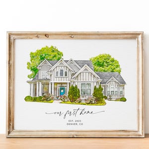 Aangepaste aquarel huis portret, aquarel huis schilderij, gepersonaliseerd housewarmingcadeau, eerste cadeau huis, sluitingscadeau makelaar, portret thuis