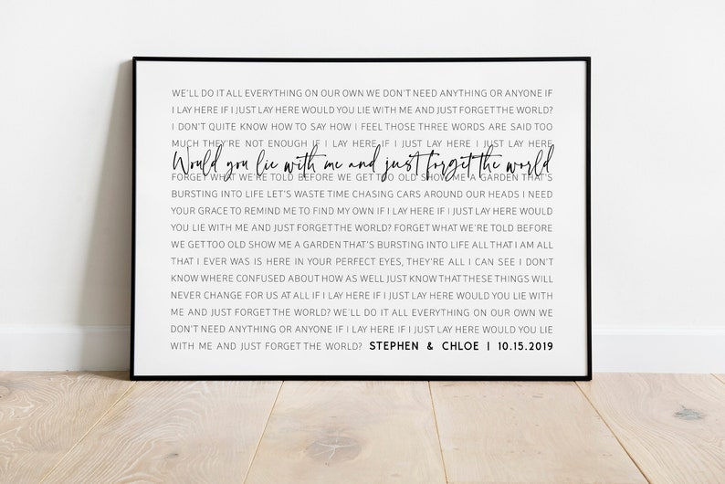 Custom Song Lyrics Wall Art Wedding Song Lyrics Gift for Etsy