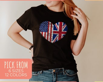 Immigration Tshirt - Graphic Tee New Citizen Gift For Dual Citizenship, Immigrant & Dual Nationality - USA UK Flag Heart Shirt Unisex