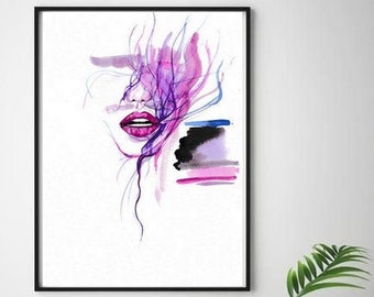 Abstract portrait print | contemporary watercolour painting | original wall art | abstract wall decor