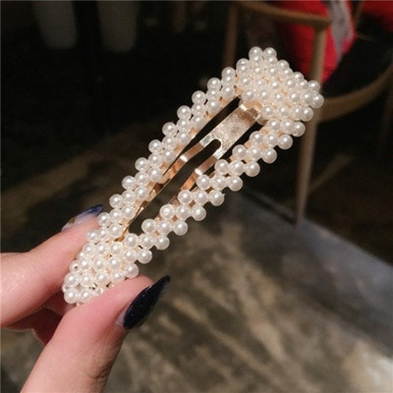 Faux Pearl Hair Clip Barrette Beaded Gold Color Metal Snap Hair Clip On Bridal Beach Life Baby Shower image 2