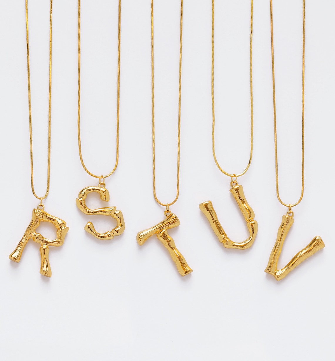 Initial Alphabet Letter Pendant Necklace in 24k Gold Tone Etsy