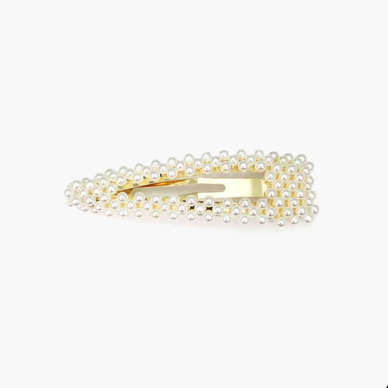Faux Pearl Hair Clip Barrette Beaded Gold Color Metal Snap Hair Clip On Bridal Beach Life Baby Shower image 3